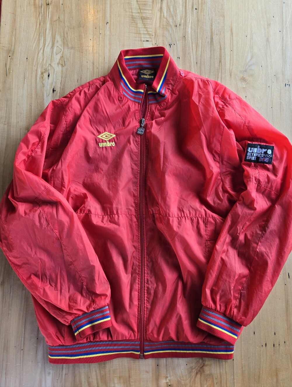 Vintage Umbro Olympics England Soccer Red Men's Jacket with Striped Trim